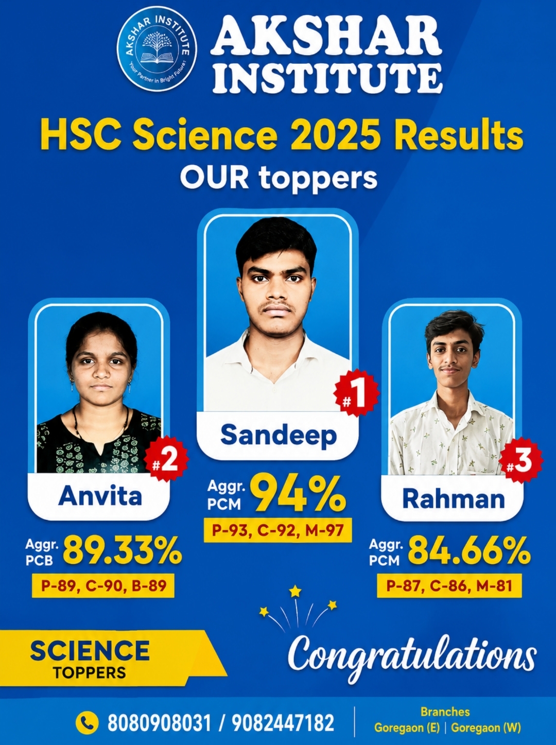 HSC Science 2025 Results — Akshar Institute Toppers